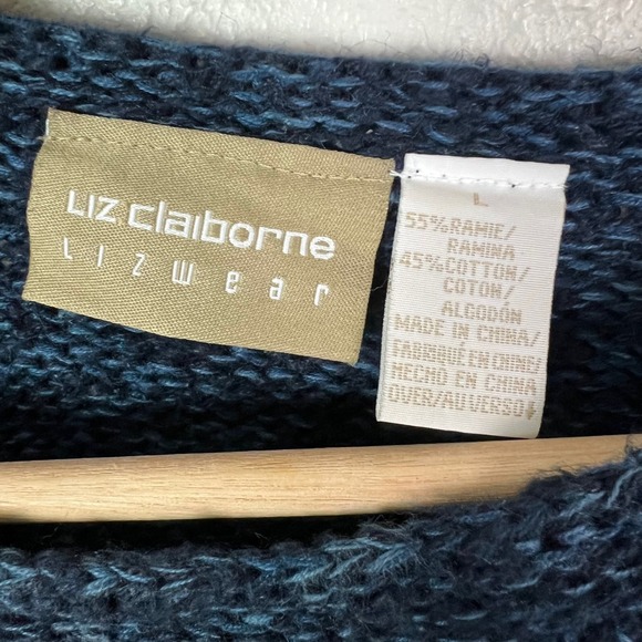 Liz Claiborne Lizwear Womens Floral Rose Chunky Knit Sweater Blue Cropped Large - Picture 3 of 8